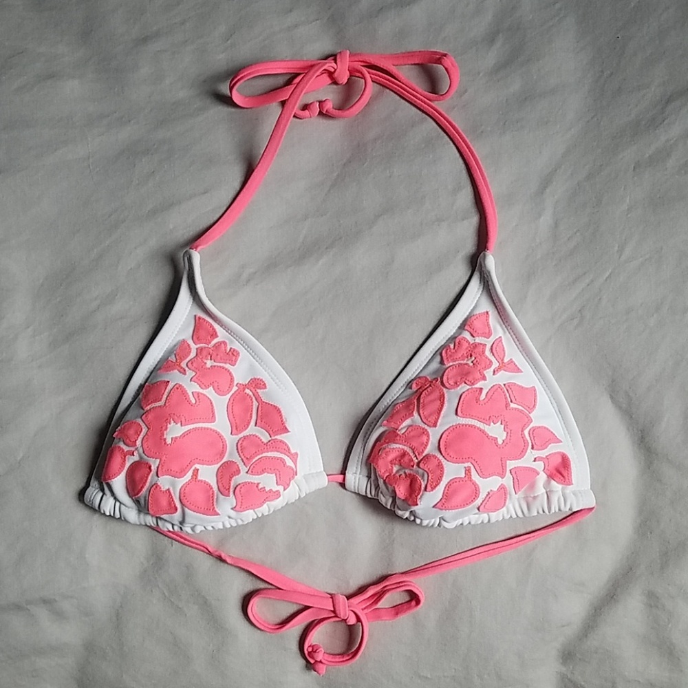 Xhilaration White & Hot Pink Swim Bikini Top